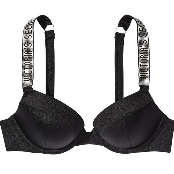 SWIM Victoria's Secret Swim Shine Strap Push-Up SEXY TEE Bikini Top Black new